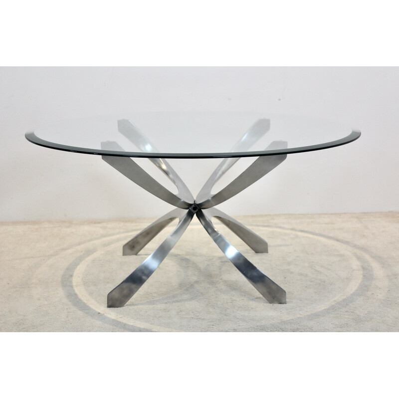Vintage aluminum and glass coffee table by Knut Hesterberg for Ronald Schmitt, Germany 1970s