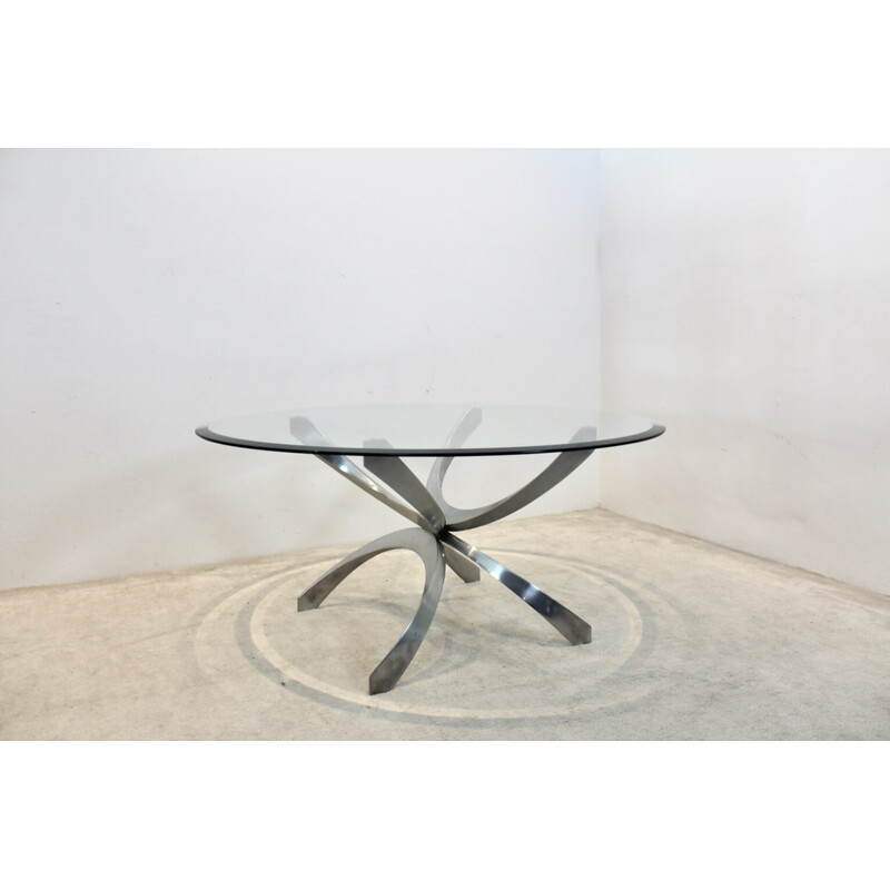 Table basse vintage en aluminium et verre par Knut Hesterberg pour Ronald Schmitt, Allemagne 1970