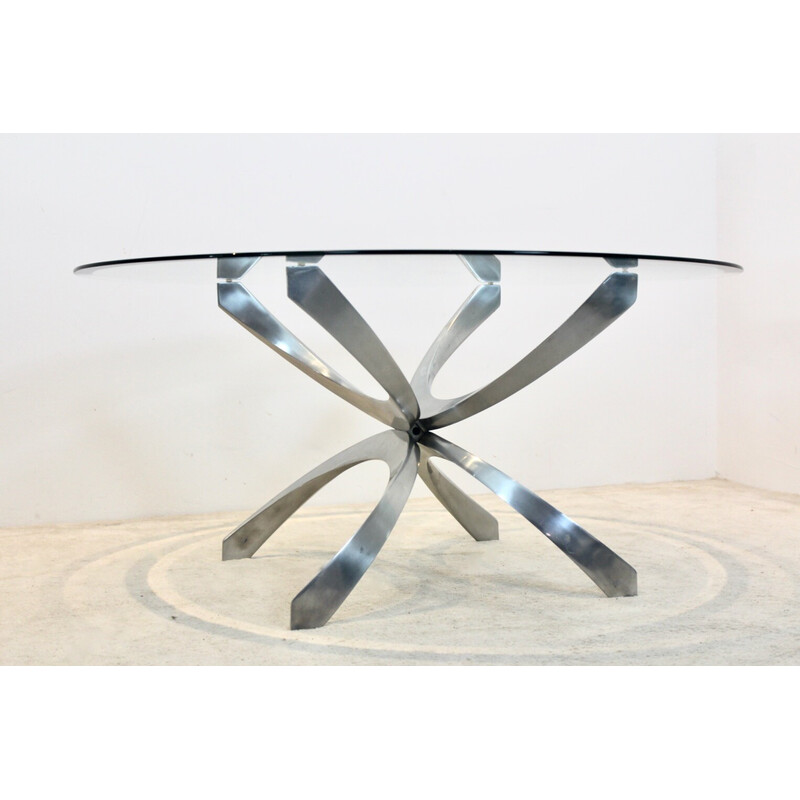 Vintage aluminum and glass coffee table by Knut Hesterberg for Ronald Schmitt, Germany 1970s