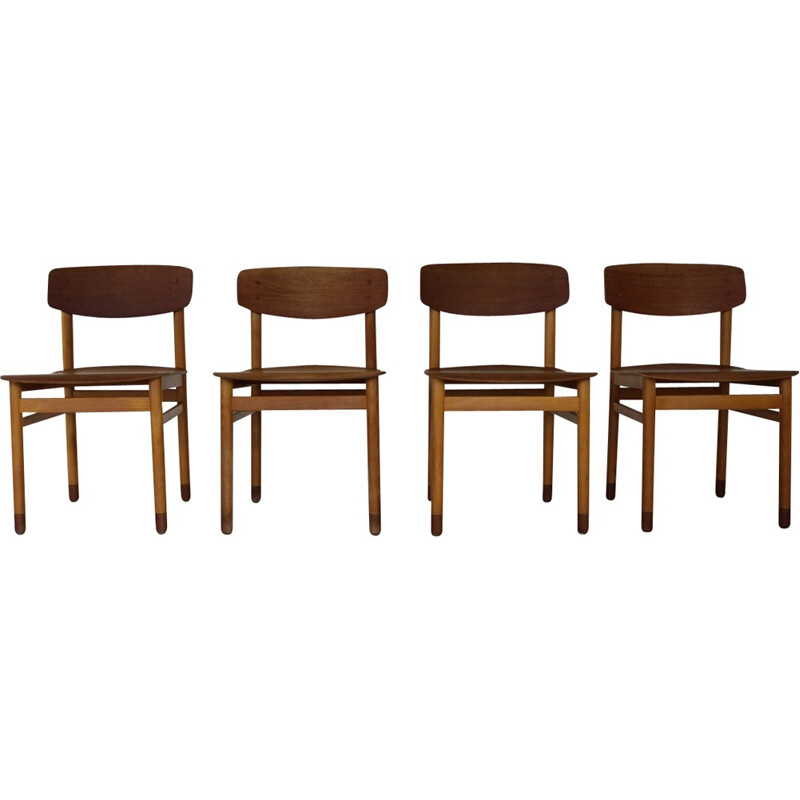 Lot de 4 chaises à repas danoises en teck et en hêtre produit par Kvetny et Sonners Stolefabrik - 1960