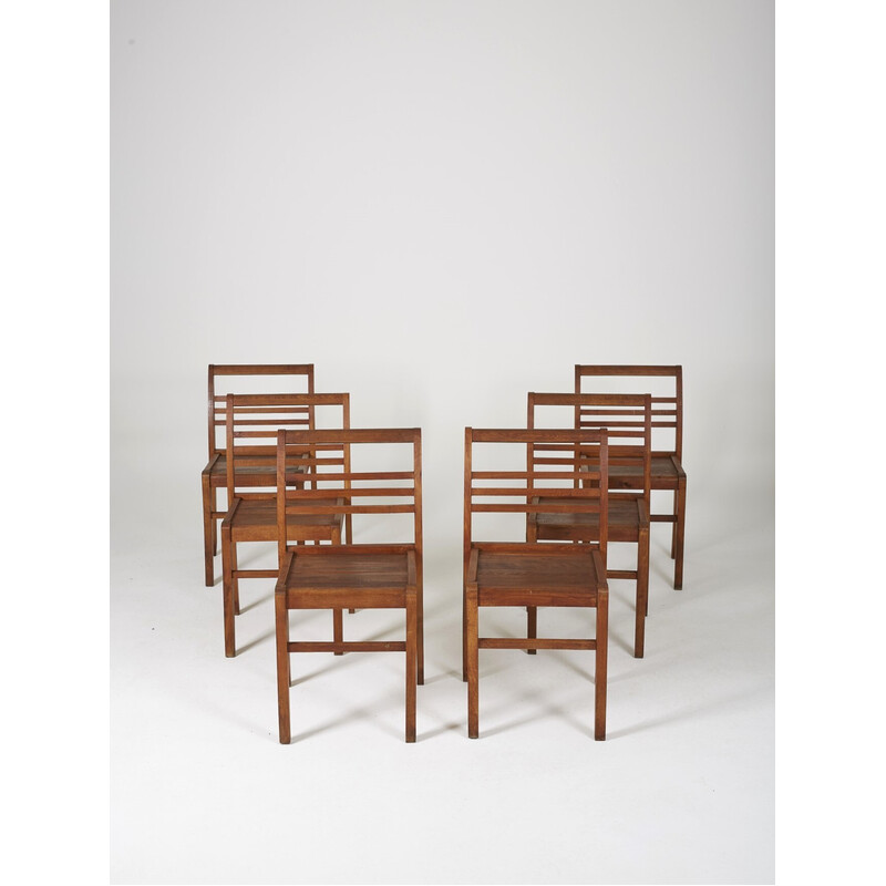 Set of 6 vintage Reconstruction oakwood chairs by René Gabriel, France 1940