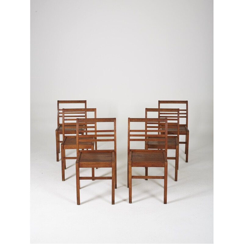 Set van 6 vintage eiken Reconstructie stoelen van René Gabriel, Frankrijk 1940