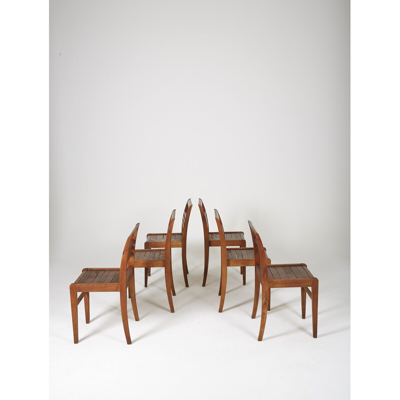 Conjunto de 6 cadeiras de carvalho para reconstrução de vinhas de René Gabriel, França 1940