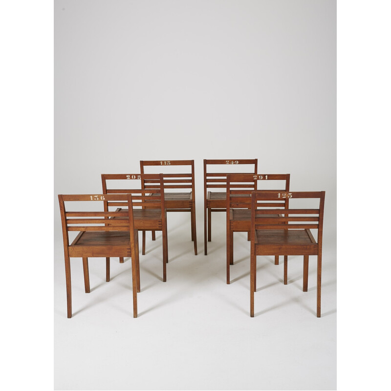 Set of 6 vintage Reconstruction oakwood chairs by René Gabriel, France 1940