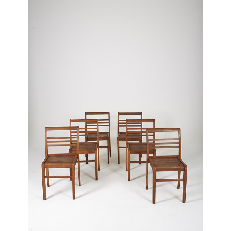 Set of 6 vintage Reconstruction oakwood chairs by René Gabriel, France 1940