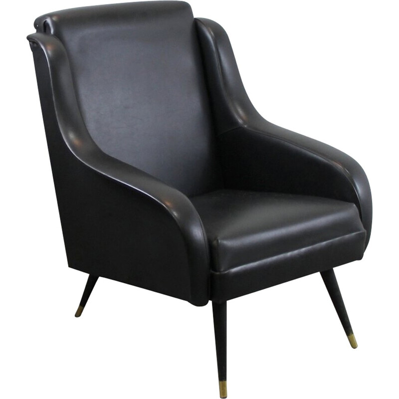 Mid century black leatherette armchair - 1960s
