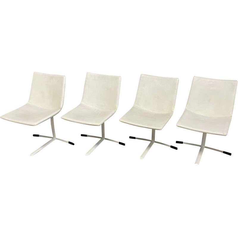 Set of 4 vintage steel and leather chairs by Giovanni Offredi for Saporiti