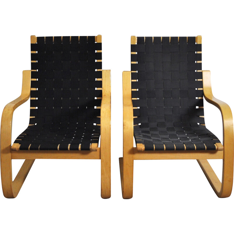 Pair of vintage model 406 armchairs in birch wood by Alvar Aalto for Artek