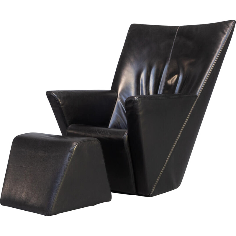 Vintage armchair with leather "Armilla" ottoman by Burkhard Voghterr for Arflex, 1970-1990s