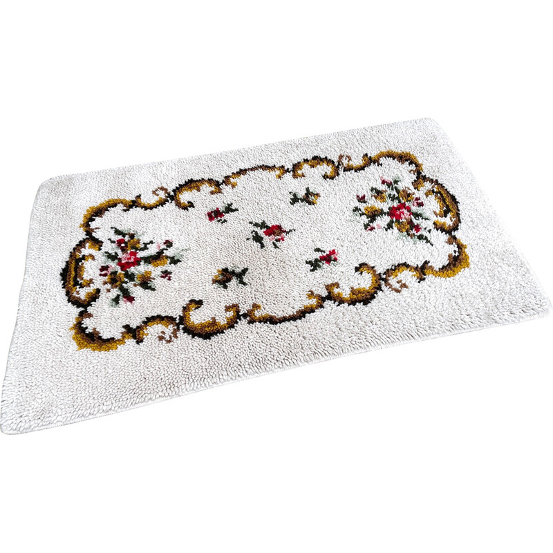 Tapis vintage en pure laine fleuri, 1970