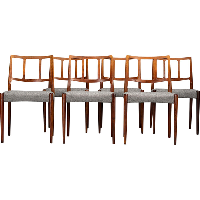 Ensemble de 6 chaises danoises vintage en palissandre par Johannes Andersen pour Uldum Mobelfabrik, 1960