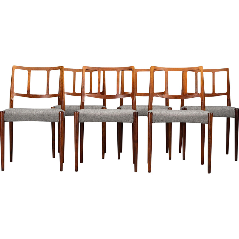Set of 6 vintage Danish dining chairs in rosewood by Johannes Andersen for Uldum Mobelfabrik, 1960s