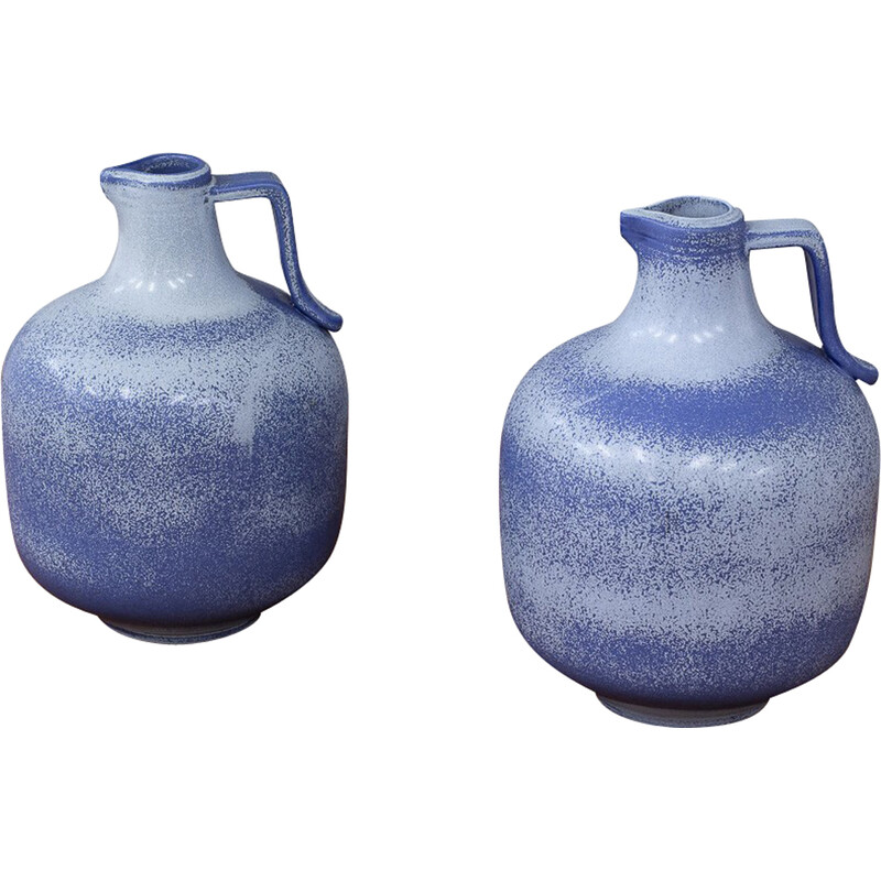 Coppia di vasi scandinavi in ceramica blu vintage di Gunnar Nylund per Rörstrand, Svezia, anni '40