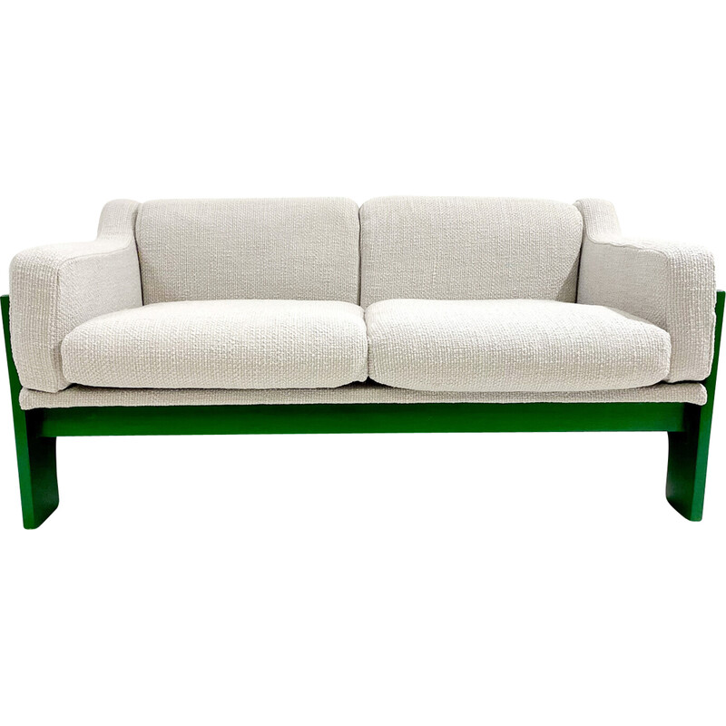 Vintage 2 seater sofa in green lacquered wood by Saporiti, Italy 1960s