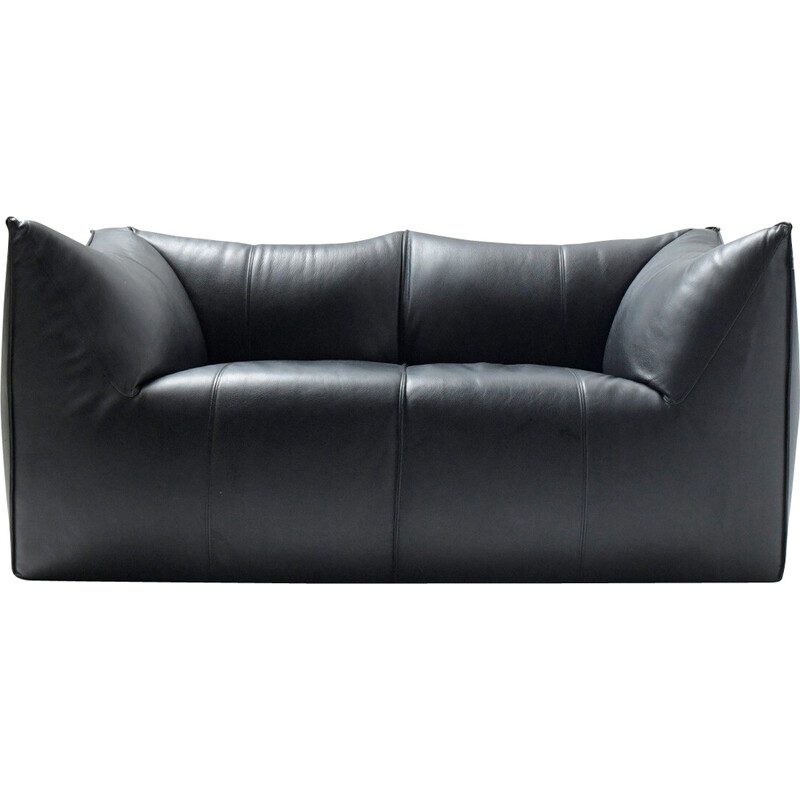 Vintage "Le bambole" sofa in black leather by Mario Bellini for B and B, Italy 1970