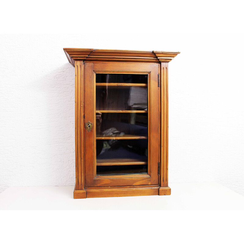 Vintage wall display cabinet in solid wood, 1950s