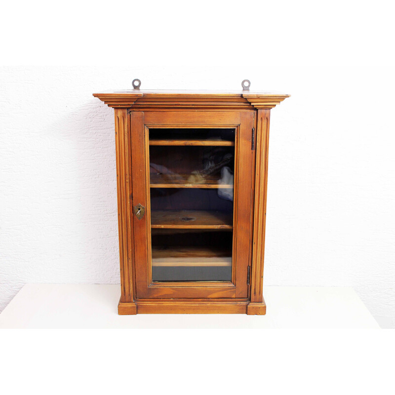 Vintage wall display cabinet in solid wood, 1950s