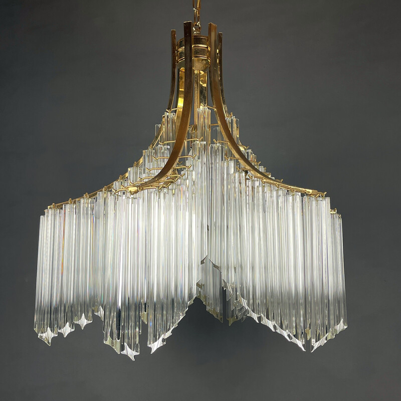 Lámpara cascada vintage de cristal de Murano por Venini, Italia 1970s