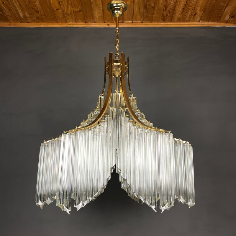 Vintage Murano glass waterfall chandelier by Venini, Italy 1970s