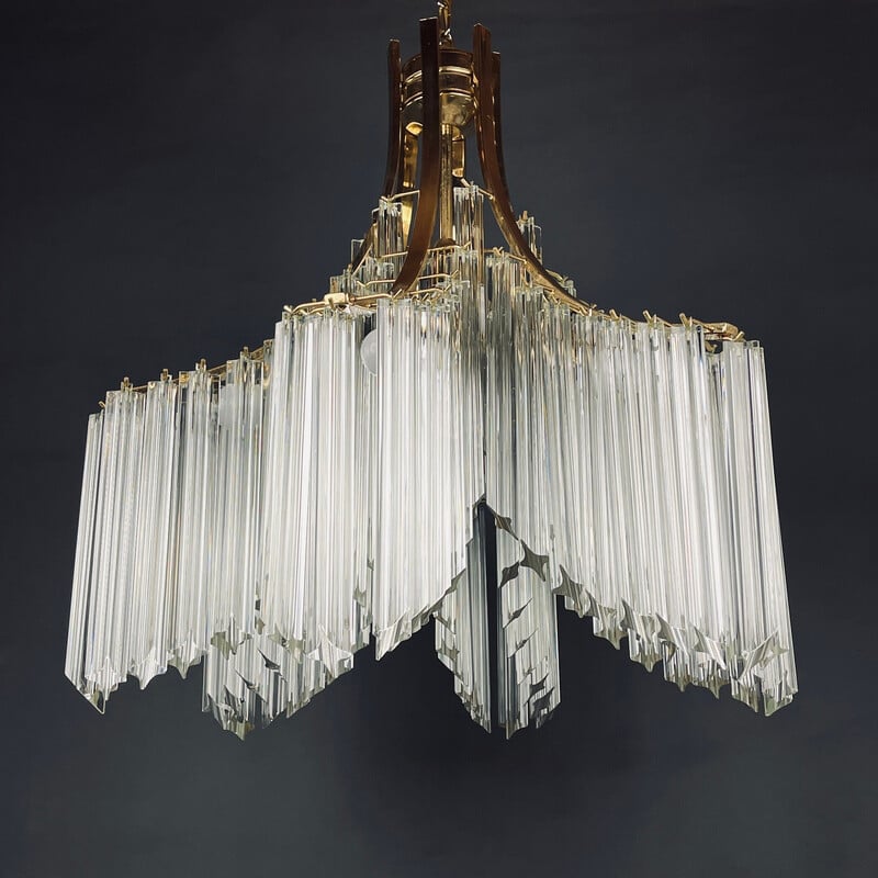 Lámpara cascada vintage de cristal de Murano por Venini, Italia 1970s