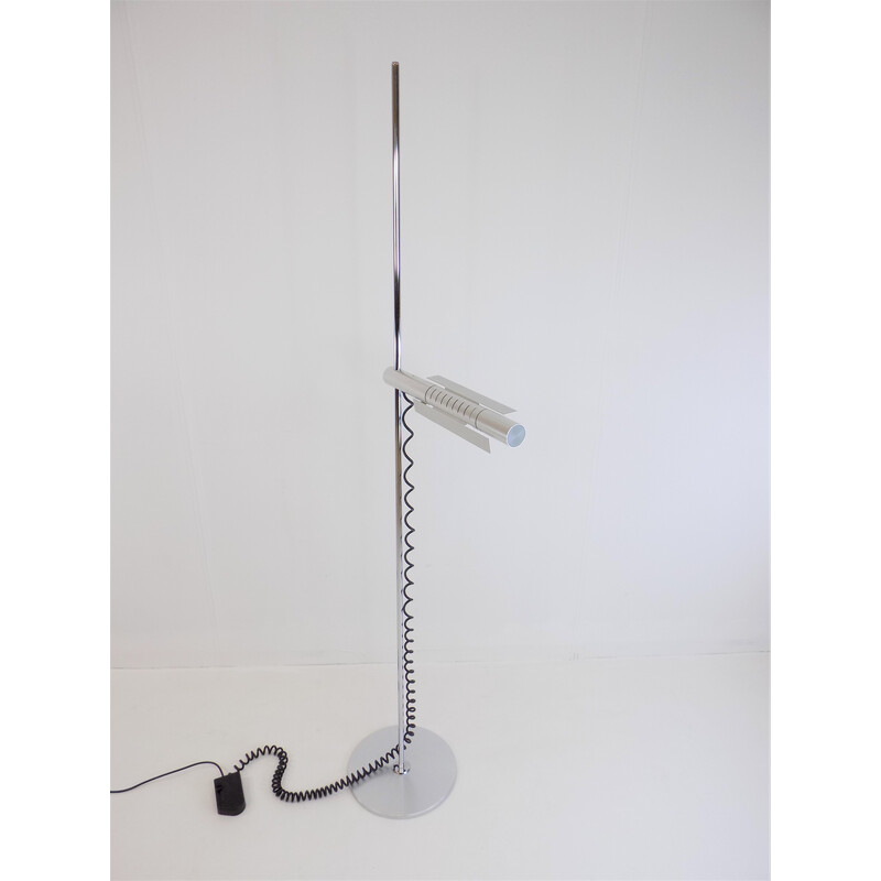Vintage Halo floor lamp in stainless steel by R. and R. Baltensweiler for Swisslamps International, 1970s