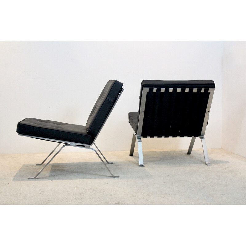 Pair of vintage leather and stainless steel lounge chairs by Hans Eichenberger for Girsberger, Switzerland 1960s