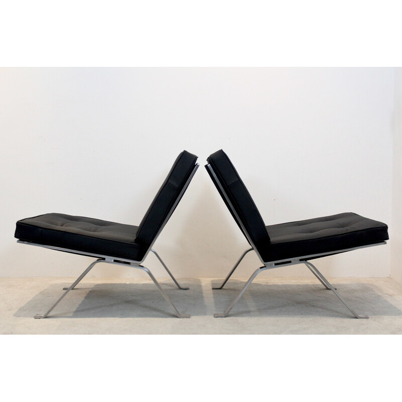 Pair of vintage leather and stainless steel lounge chairs by Hans Eichenberger for Girsberger, Switzerland 1960s
