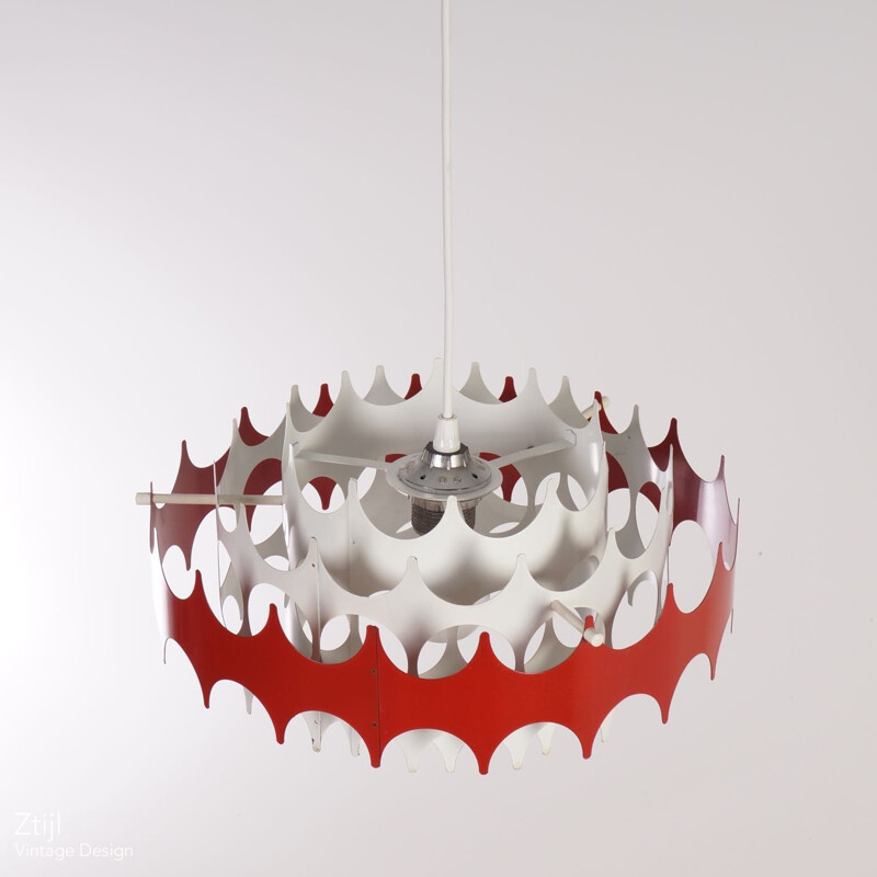 White and red metal hanging lamp for Doria - 1960s