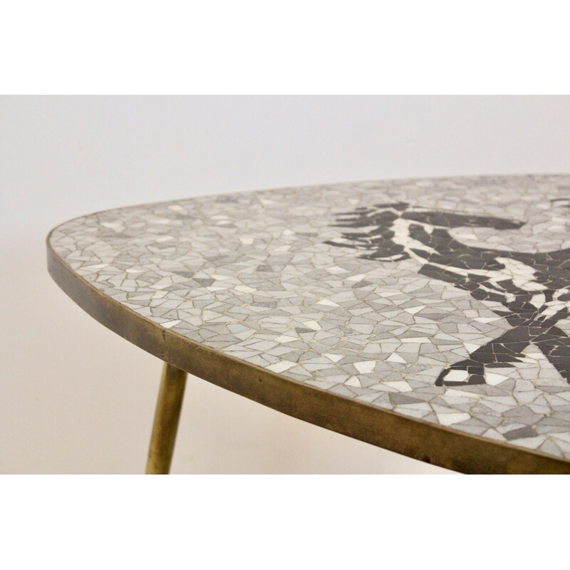 Vintage mosaic and brass coffee table by Berthold Müller, 1960s