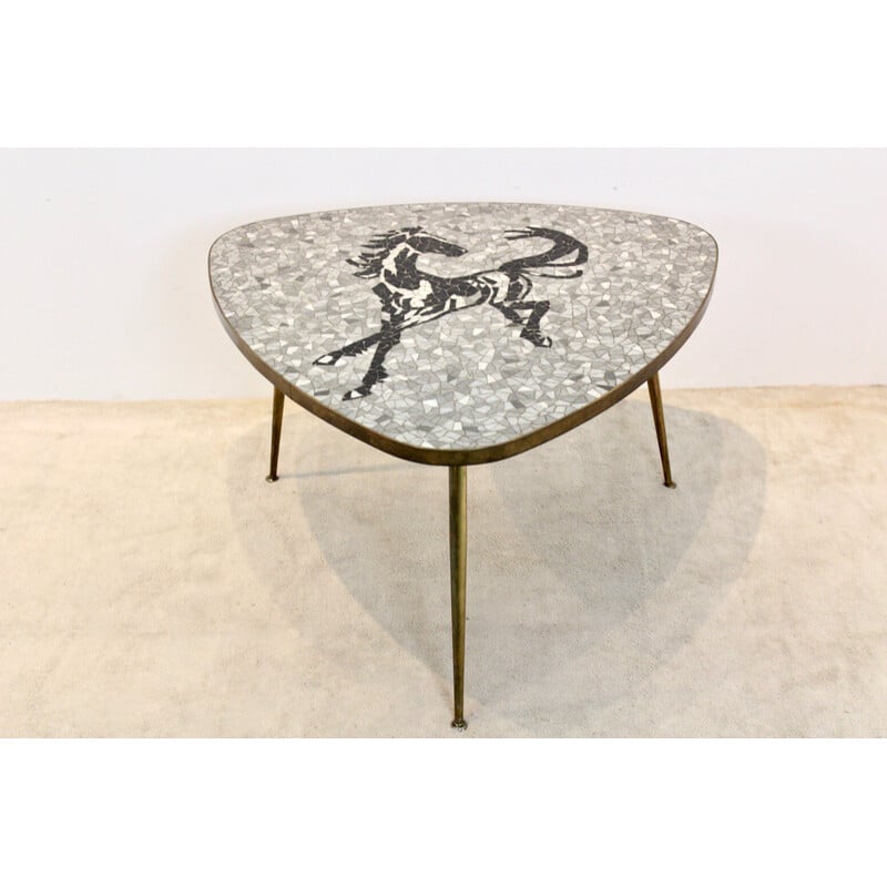 Vintage mosaic and brass coffee table by Berthold Müller, 1960s