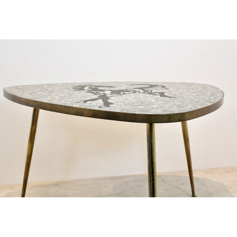 Vintage mosaic and brass coffee table by Berthold Müller, 1960s