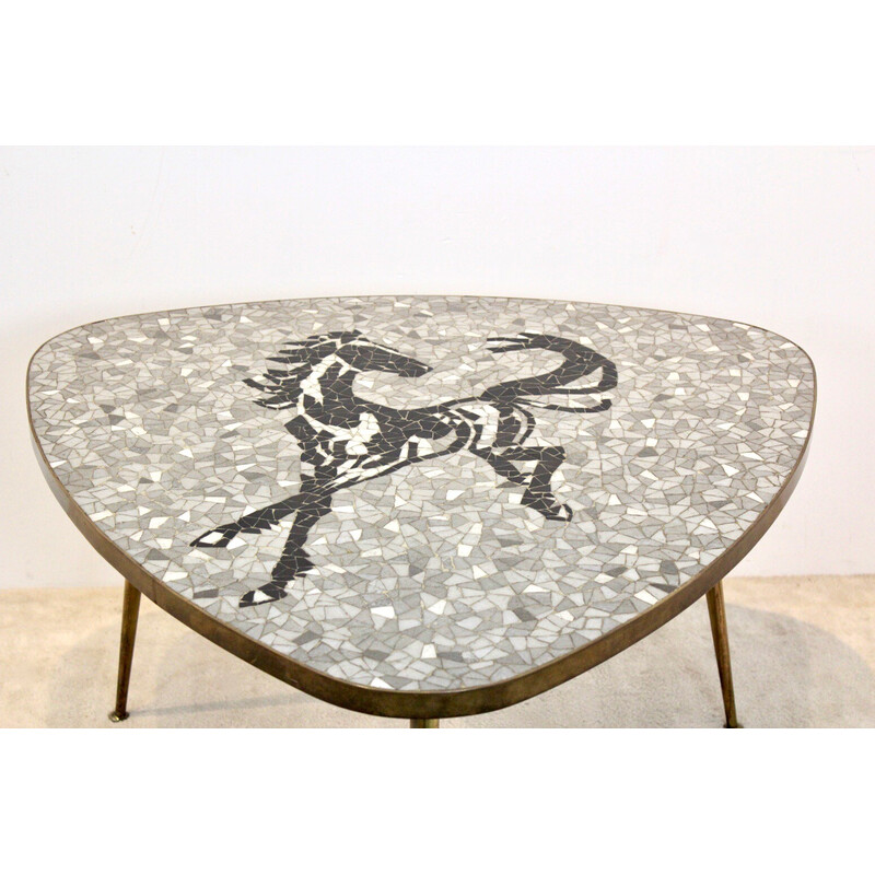 Vintage mosaic and brass coffee table by Berthold Müller, 1960s