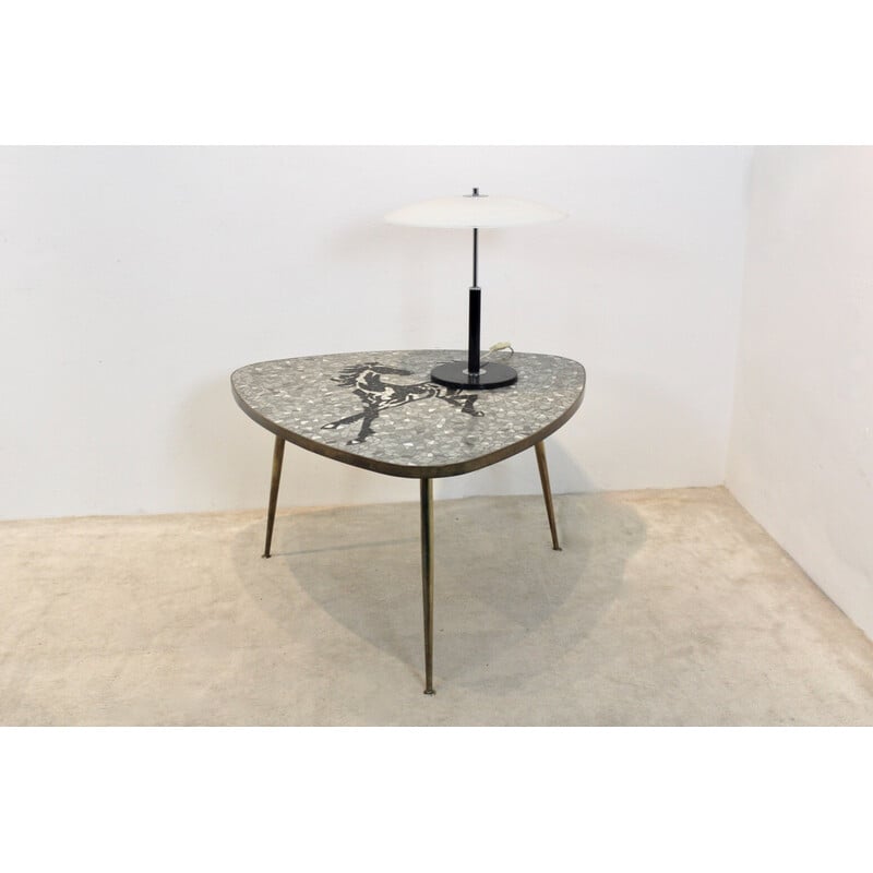 Vintage mosaic and brass coffee table by Berthold Müller, 1960s