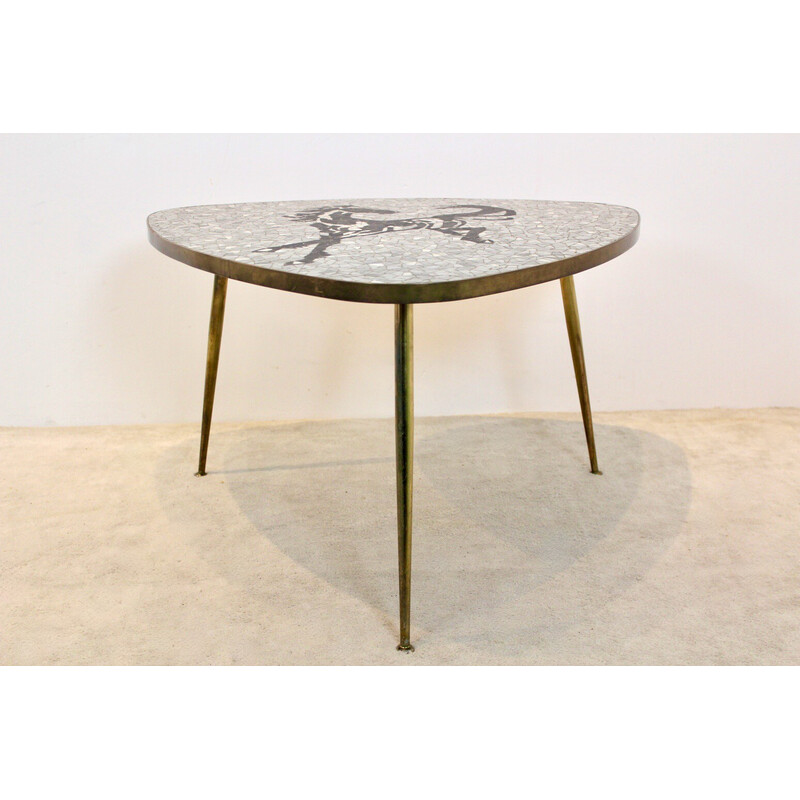 Vintage mosaic and brass coffee table by Berthold Müller, 1960s