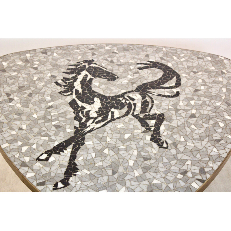 Vintage mosaic and brass coffee table by Berthold Müller, 1960s