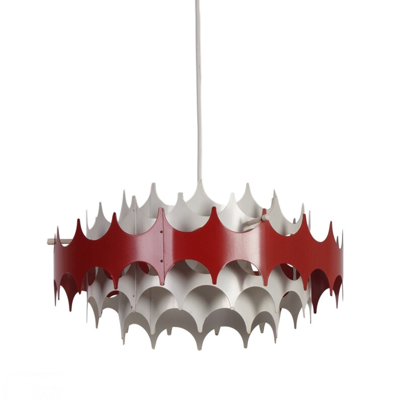 White and red metal hanging lamp for Doria - 1960s