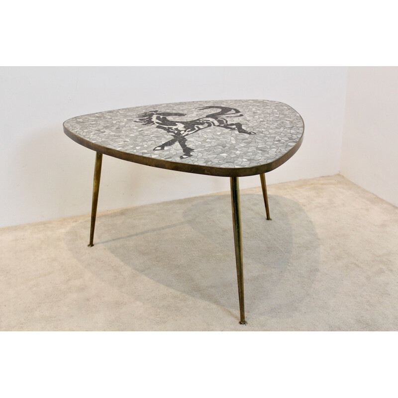 Vintage mosaic and brass coffee table by Berthold Müller, 1960s