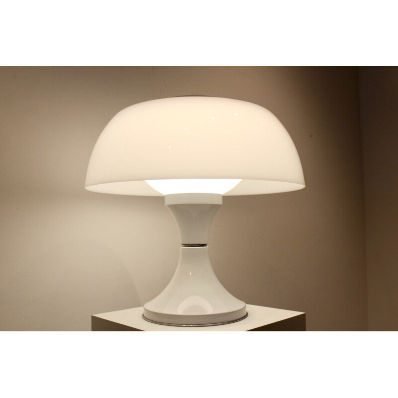 Vintage opal glass mushroom table lamp by Gaetano Sciolari for Valenti, 1968s