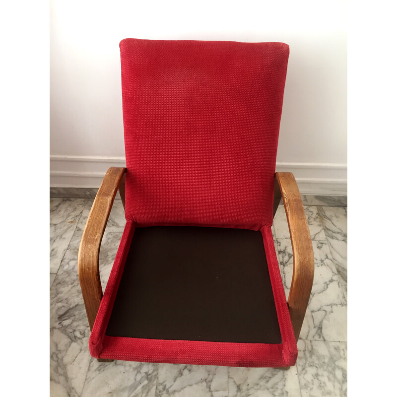 Paire de fauteuils rouge framboise d'ARP produite par Steiner - 1950