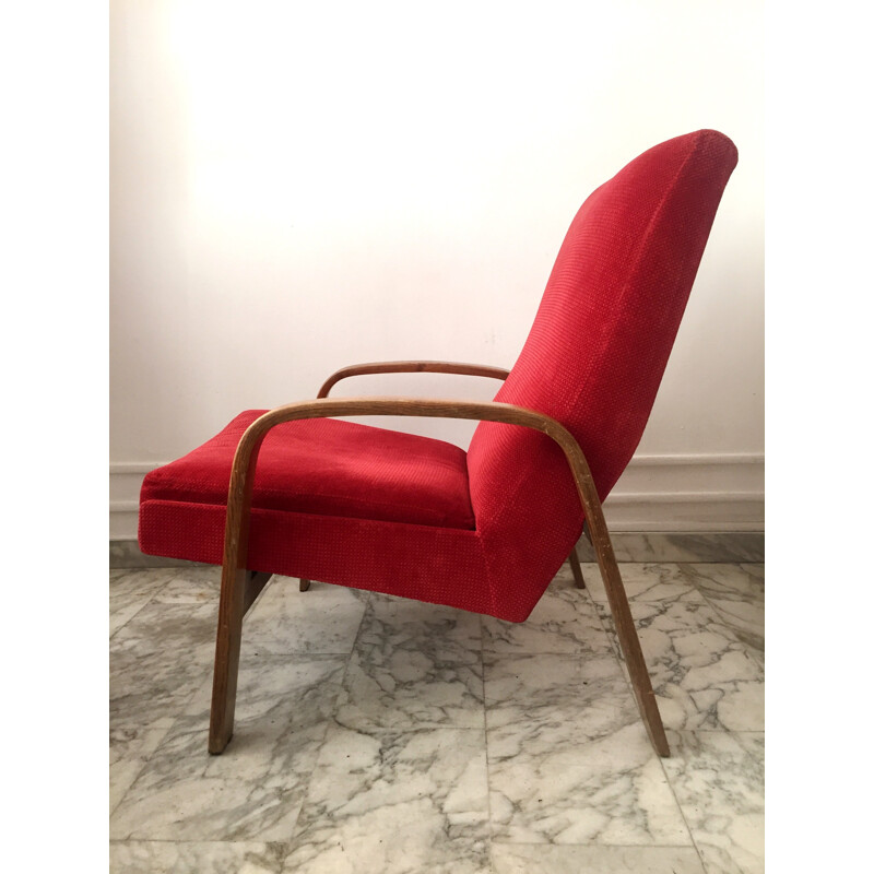 Paire de fauteuils rouge framboise d'ARP produite par Steiner - 1950