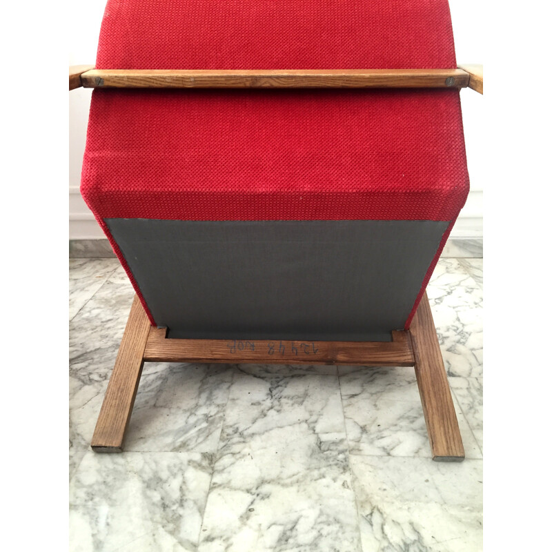 Paire de fauteuils rouge framboise d'ARP produite par Steiner - 1950