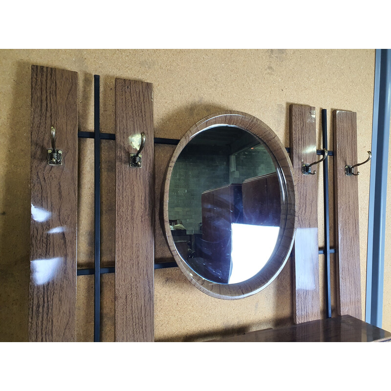 Vintage brass and plastic coat rack with mirror, 1950s