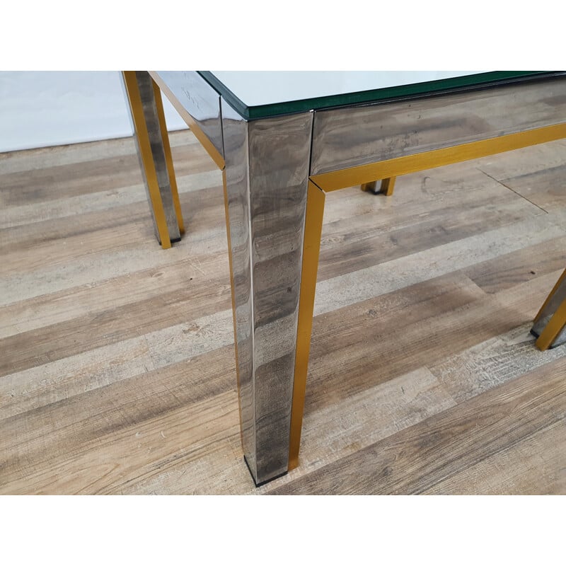 Tavolino vintage in acciaio cromato con piano a specchio di Renato Zevi, anni '70