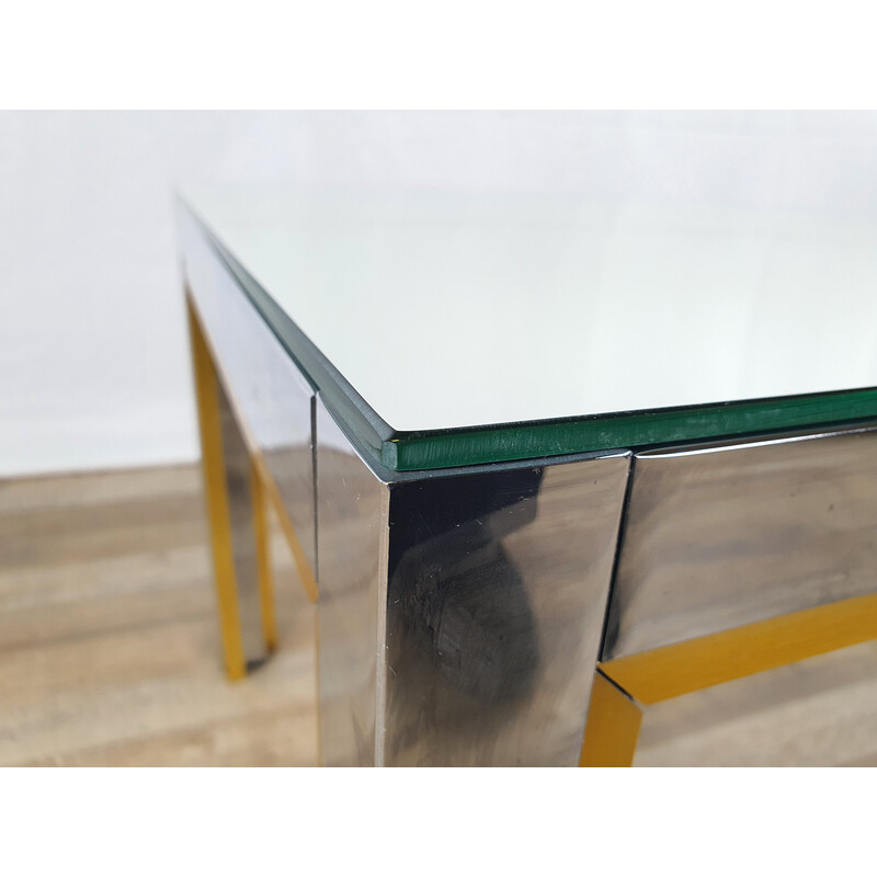 Table basse vintage en acier chromé avec plateau miroir par Renato Zevi, 1970