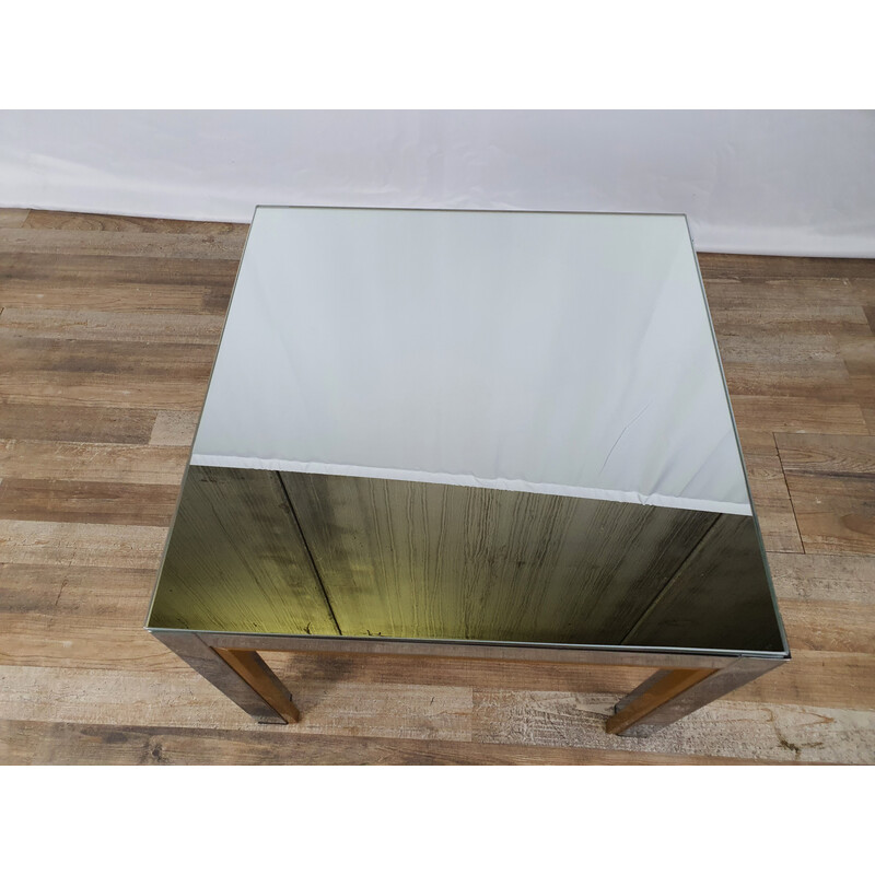 Mesa de centro vintage de acero cromado con tapa de espejo de Renato Zevi, años 70