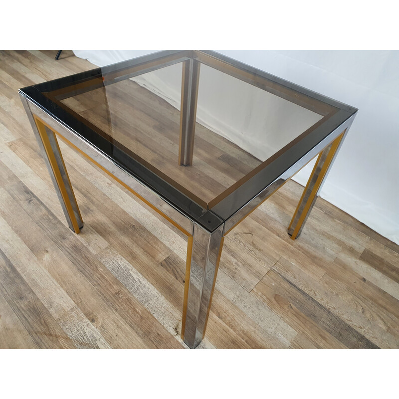 Vintage coffee table in steel and smoked glass by Renato Zevi, 1970s