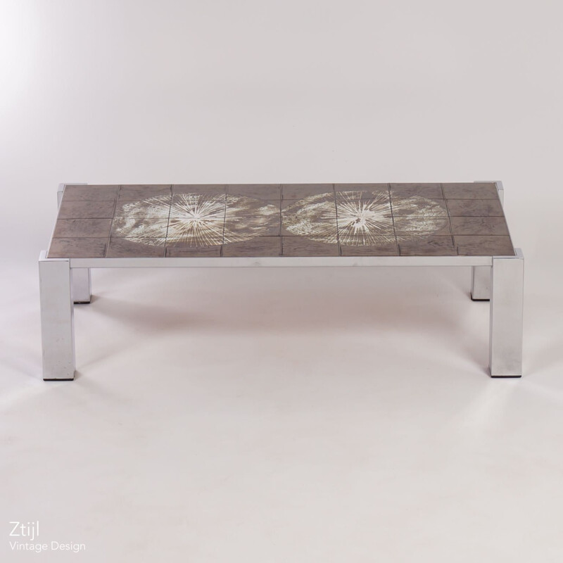 Hand-Painted Tile Coffee Table by Juliette Belarti - 1970s