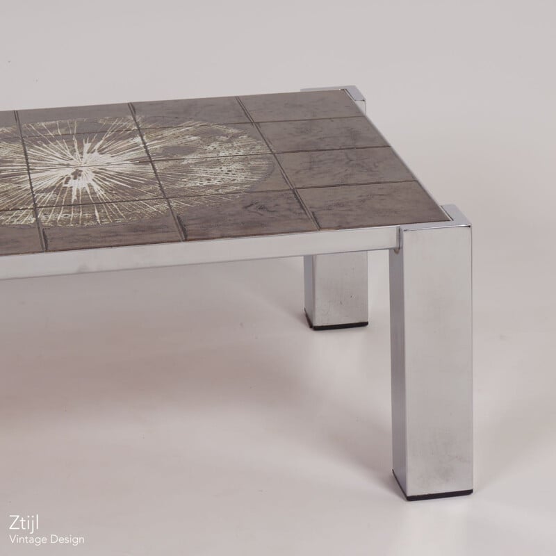 Hand-Painted Tile Coffee Table by Juliette Belarti - 1970s