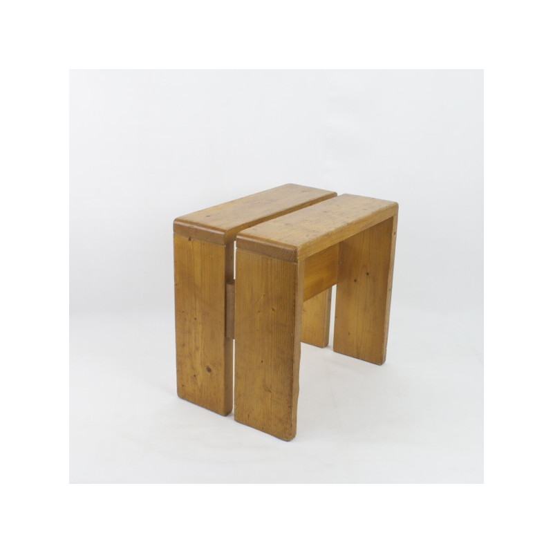 Vintage stool in pine, selected by Charlotte Perriand for Les Arcs, 1968