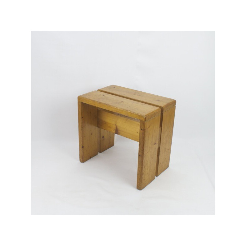 Vintage stool in pine, selected by Charlotte Perriand for Les Arcs, 1968